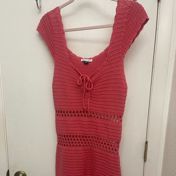 American Eagle Outfitters Dresses & Skirts - American Eagle Crochet Mini Dress ~ Pink / Coral Medium EUC